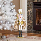 Glitzhome 24" Handcrafted Wooden Gold King Christmas Nutcracker with Jeweled Crown and Staff