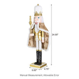 Glitzhome 24" Handcrafted Wooden Gold King Christmas Nutcracker with Jeweled Crown and Staff
