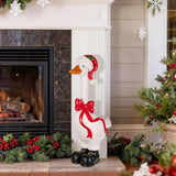 Glitzhome 24" Hand-Painted Christmas Goose Polyresin Porch Décor with Santa Hat, Bow and Boots