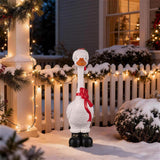 Glitzhome 24" Hand-Painted Christmas Goose Polyresin Porch Décor with Santa Hat, Bow and Boots
