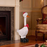 Glitzhome 24" Hand-Painted Christmas Goose Polyresin Porch Décor with Santa Hat, Bow and Boots
