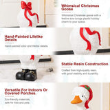Glitzhome 24" Hand-Painted Christmas Goose Polyresin Porch Décor with Santa Hat, Bow and Boots