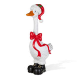 Glitzhome 24" Hand-Painted Christmas Goose Polyresin Porch Décor with Santa Hat, Bow and Boots