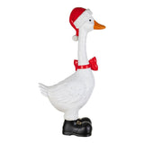 Glitzhome 24" Hand-Painted Christmas Goose Polyresin Porch Décor with Santa Hat, Bow and Boots