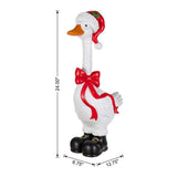 Glitzhome 24" Hand-Painted Christmas Goose Polyresin Porch Décor with Santa Hat, Bow and Boots