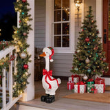 Glitzhome 24" Hand-Painted Christmas Goose Polyresin Porch Décor with Santa Hat, Bow and Boots