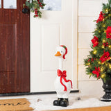 Glitzhome 24" Hand-Painted Christmas Goose Polyresin Porch Décor with Santa Hat, Bow and Boots