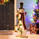 Glitzhome 36.25" Lighted Wooden Snowman Porch Decor with Birdhouse & Bulbs