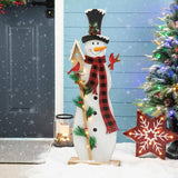 Glitzhome 36.25" Lighted Wooden Snowman Porch Decor with Birdhouse & Bulbs