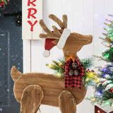 Glitzhome 36" Pre-Lit Chunky Wood Reindeer Porch Decor with 6 Warm White LED Bulbs