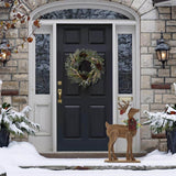 Glitzhome 36" Pre-Lit Chunky Wood Reindeer Porch Decor with 6 Warm White LED Bulbs