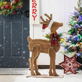 Glitzhome 36" Pre-Lit Chunky Wood Reindeer Porch Decor with 6 Warm White LED Bulbs