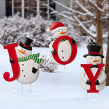 Glitzhome 48.23" Metal JOY Snowman Family Yard Stake with Vertical and Horizontal Display Options