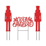 Glitzhome 3-Piece 32" Metal Nutcracker & Merry Christmas Yard Stake Set