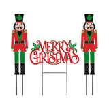 Glitzhome 3-Piece 32" Metal Nutcracker & Merry Christmas Yard Stake Set