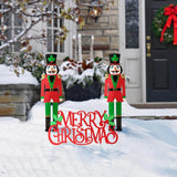 Glitzhome 3-Piece 32" Metal Nutcracker & Merry Christmas Yard Stake Set