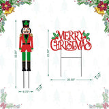 Glitzhome 3-Piece 32" Metal Nutcracker & Merry Christmas Yard Stake Set