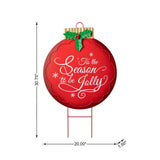 Glitzhome 32" Red Metal Christmas Ornament Yard Stake and Hanging Wall Decor