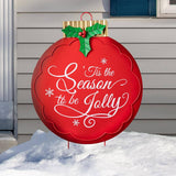 Glitzhome 32" Red Metal Christmas Ornament Yard Stake and Hanging Wall Decor
