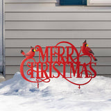 Glitzhome 24" Metal Merry Christmas Yard Stake with 2 Cardinal Decorations