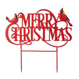 Glitzhome 24" Metal Merry Christmas Yard Stake with 2 Cardinal Decorations