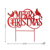 Glitzhome 24" Metal Merry Christmas Yard Stake with 2 Cardinal Decorations