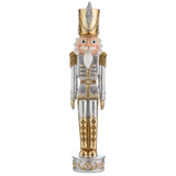 Haute Decor 37.6" Gold and Silver Resin Christmas Nutcracker with Metallic Glitter