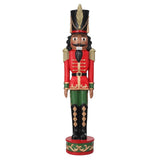 Haute Decor 37" Red and Green Christmas Nutcracker Resin Statue with Hand-Carved Wood Look