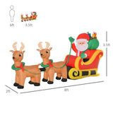 Homcom 8 ft. Wide Pre-Lit Santa Sleigh and Reindeer Christmas Inflatable