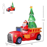 Homcom 7.9 ft. Wide Pre-Lit Santa Fire Truck Christmas Inflatable with LED Lights