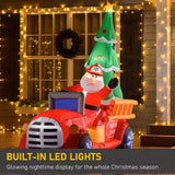 Homcom 7.9 ft. Wide Pre-Lit Santa Fire Truck Christmas Inflatable with LED Lights