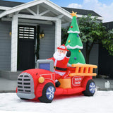 Homcom 7.9 ft. Wide Pre-Lit Santa Fire Truck Christmas Inflatable with LED Lights