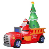Homcom 7.9 ft. Wide Pre-Lit Santa Fire Truck Christmas Inflatable with LED Lights
