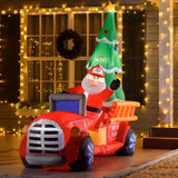 Homcom 7.9 ft. Wide Pre-Lit Santa Fire Truck Christmas Inflatable with LED Lights