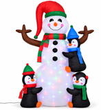 Homcom 6 ft. Pre-Lit 3 Penguins Building a Snowman Christmas Inflatable