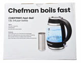 Chefman 1.8L Fast-Boil Electric Kettle with Tea Infuser, 1500 W Glass Hot Water Boiler