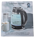 Chefman 1.8L Fast-Boil Electric Kettle with Tea Infuser, 1500 W Glass Hot Water Boiler
