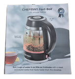 Chefman 1.8L Fast-Boil Electric Kettle with Tea Infuser, 1500 W Glass Hot Water Boiler