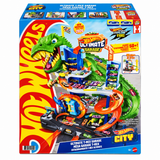 Hot Wheels City Ultimate T-Rex Garage Playset with 2 Die-Cast Cars and Storage