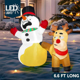 Joyfy 6.6 ft. Reindeer Peeing on Snowman Christmas Inflatable with LED Lights