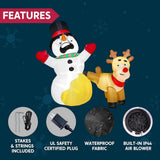 Joyfy 6.6 ft. Reindeer Peeing on Snowman Christmas Inflatable with LED Lights