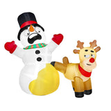 Joyfy 6.6 ft. Reindeer Peeing on Snowman Christmas Inflatable with LED Lights