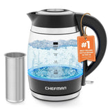 Chefman 1.8L Fast-Boil Electric Kettle with Tea Infuser, 1500 W Glass Hot Water Boiler