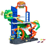 Hot Wheels City Ultimate T-Rex Garage Playset with 2 Die-Cast Cars and Storage