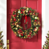 32" Pre-Lit Decorated Christmas Wreath with 70 Warm White LED Lights and Timer