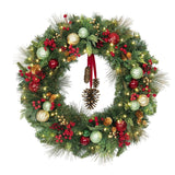 32" Pre-Lit Decorated Christmas Wreath with 70 Warm White LED Lights and Timer