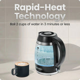 Chefman 1.8L Fast-Boil Electric Kettle with Tea Infuser, 1500 W Glass Hot Water Boiler