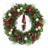 32" Pre-Lit Decorated Christmas Wreath with 70 Warm White LED Lights and Timer