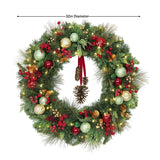 32" Pre-Lit Decorated Christmas Wreath with 70 Warm White LED Lights and Timer