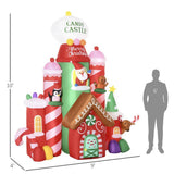 Outsunny 10 ft. Pre-Lit Christmas Candy Castle Inflatable with Santa and Rotating Light